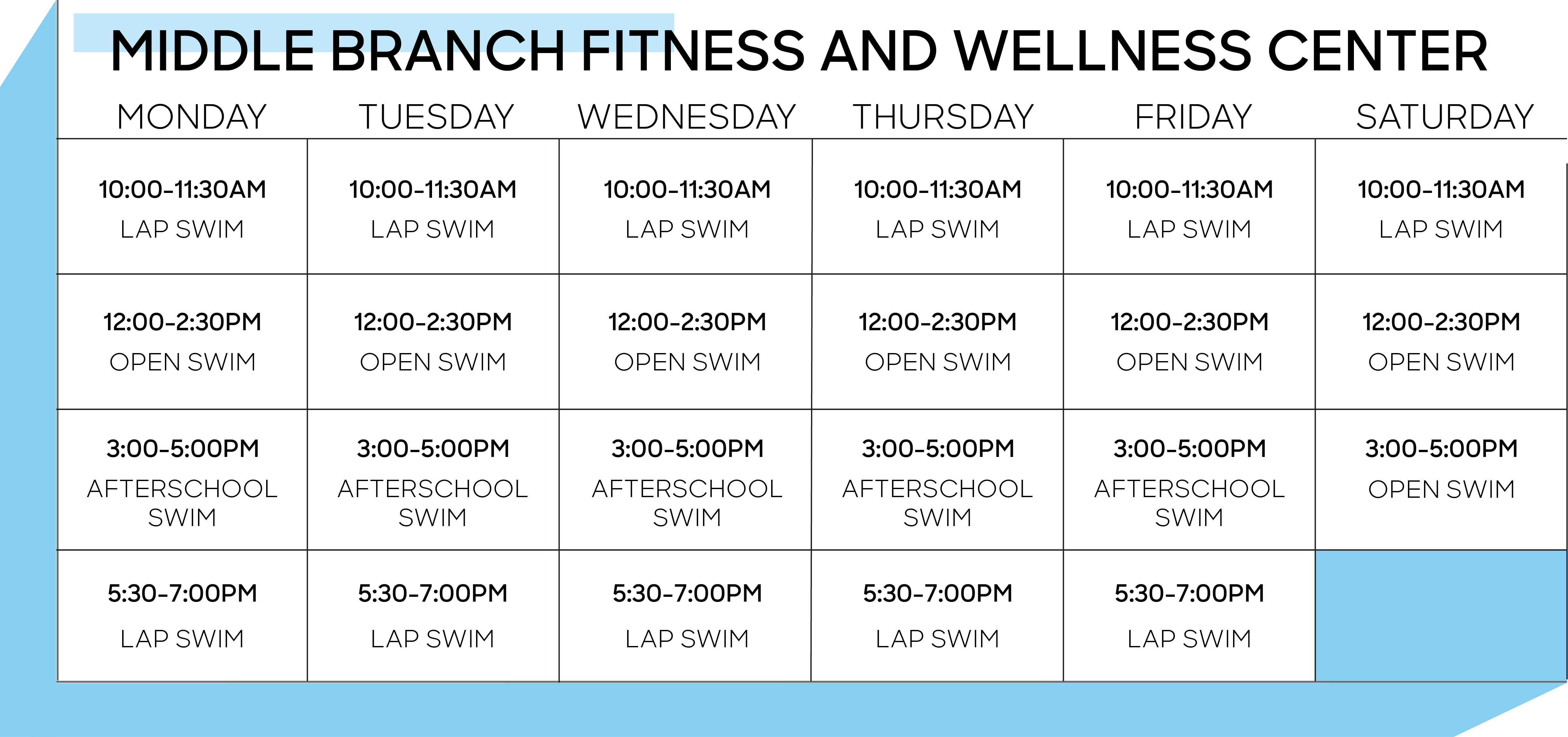 Middle Branch pool Schedule
